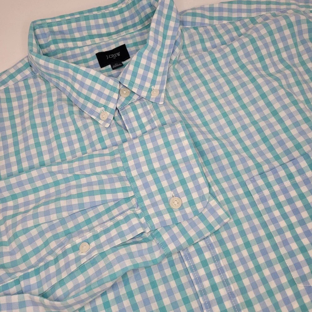 J. Crew Shirt Mens‎ XL Green Blue Gingham Plaid Thompson Long Sleeve